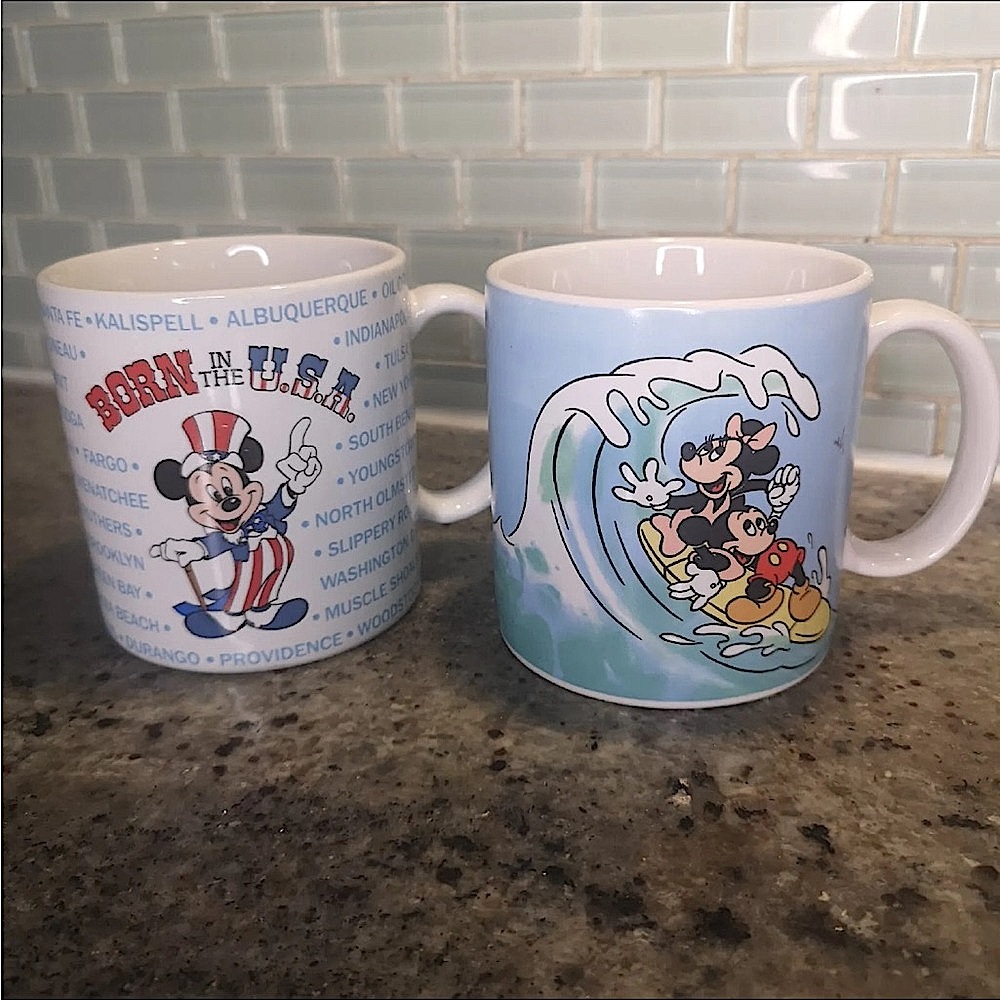Walt Disney Lot of 2 Mickey & Minnie Mugs 1986 Made In Japan And Korea 350ml.